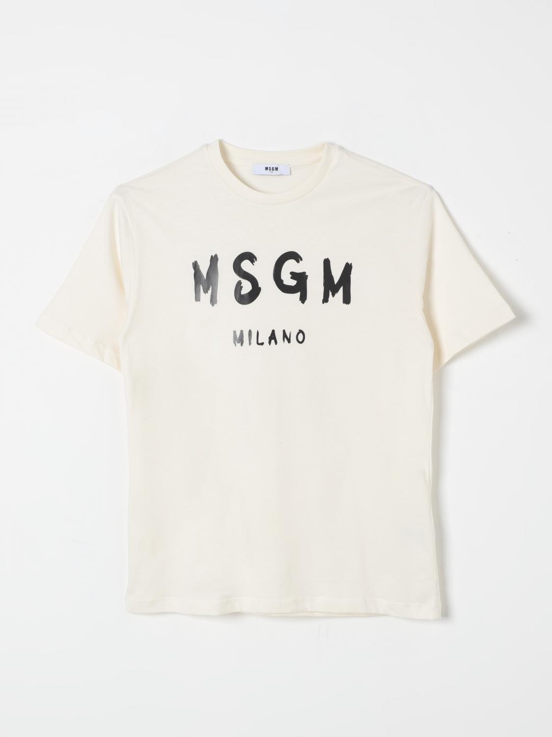 Shop Msgm T-shirt  Kids Kids Color Cream