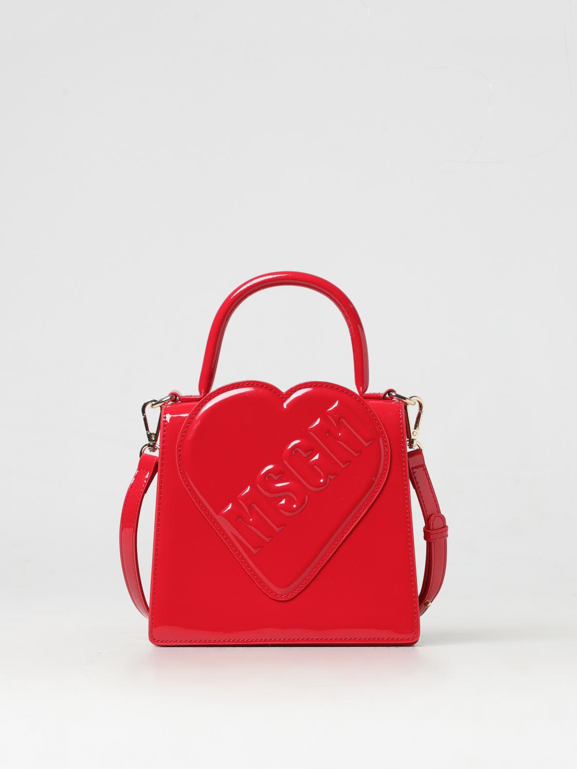 Msgm Heart-patch Shoulder Bag In 红色