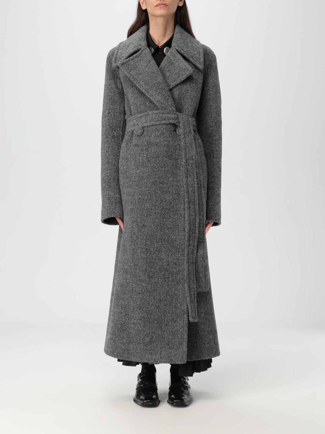 Jil Sander Long Grey Coat With Belt In Wool Blend Woman In Grau