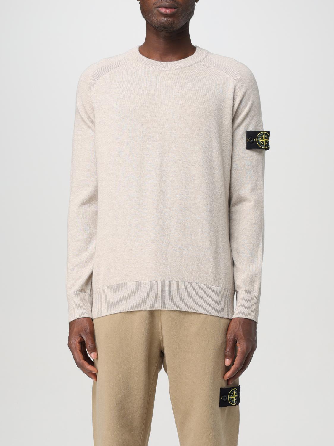 Stone Island Beige Long-sleeved Sweater With Distinctive Logo Patch In Beige