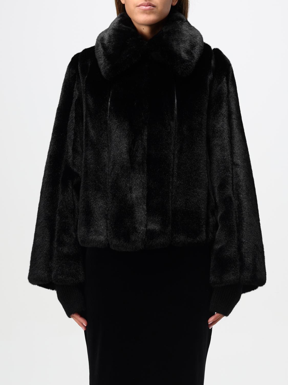 Shop Patrizia Pepe Fur Coats  Woman Color Black In Schwarz