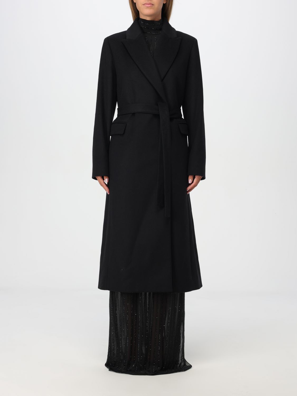 Shop Patrizia Pepe Coat  Woman Color Black In Schwarz