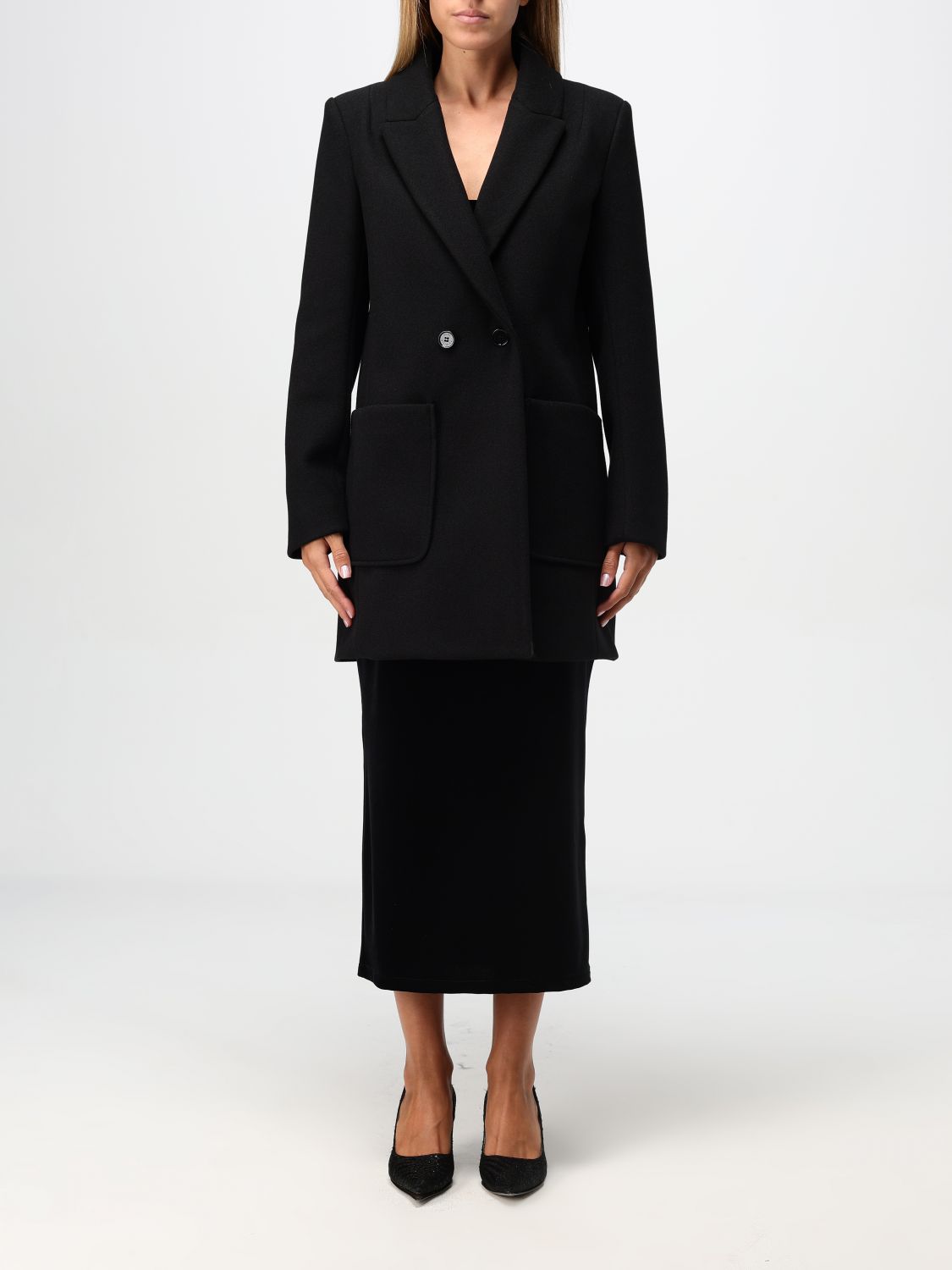 Shop Patrizia Pepe Coat  Woman Color Black In Schwarz