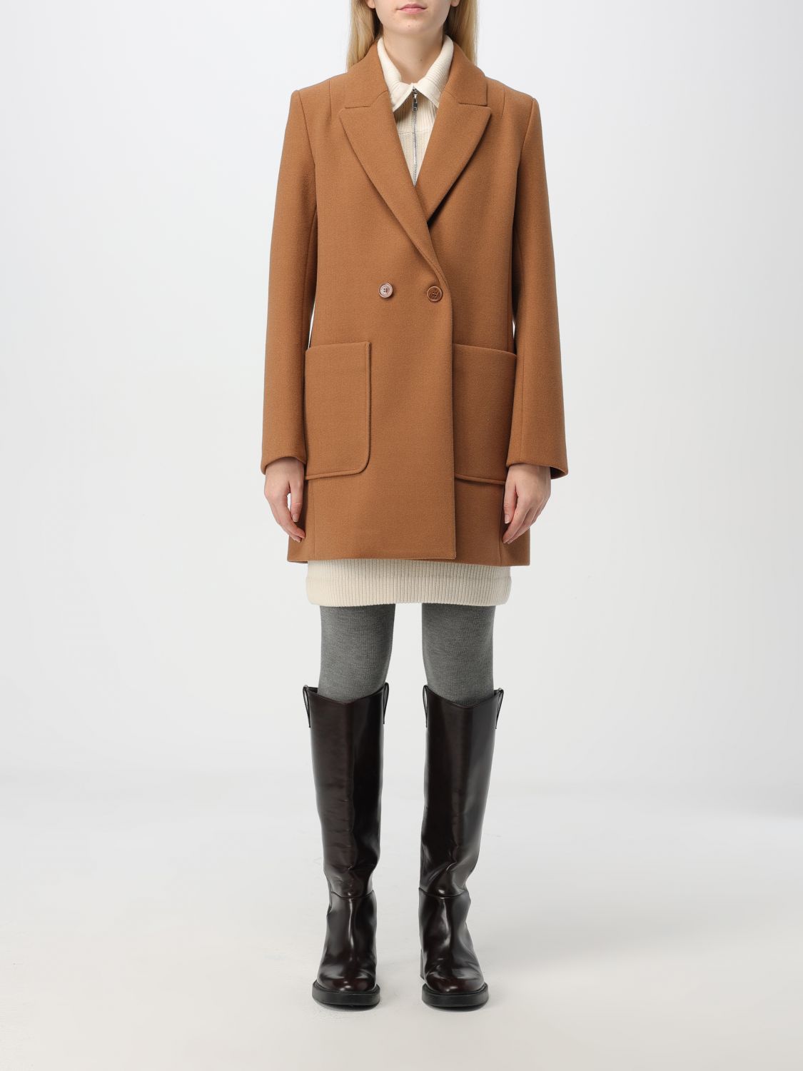 Shop Patrizia Pepe Coat  Woman Color Camel