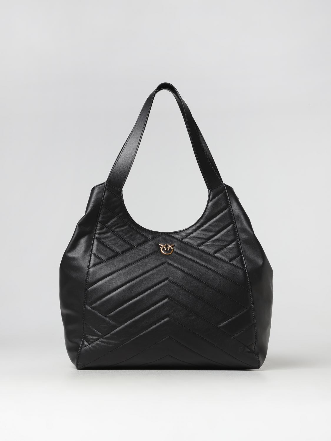 Pinko Black Leather Totes In Black