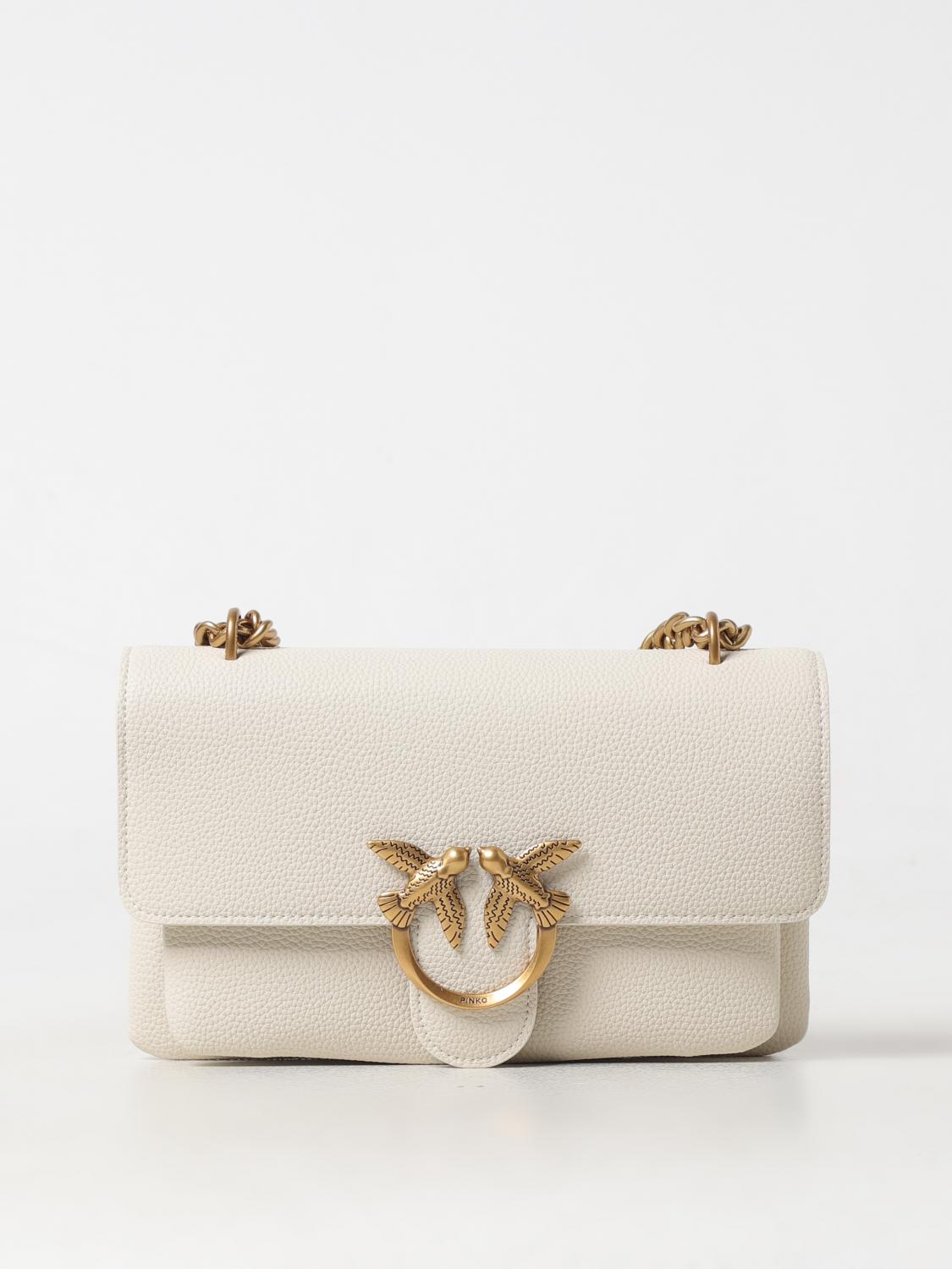 Pinko Textured Leather Crossbody Bag In White