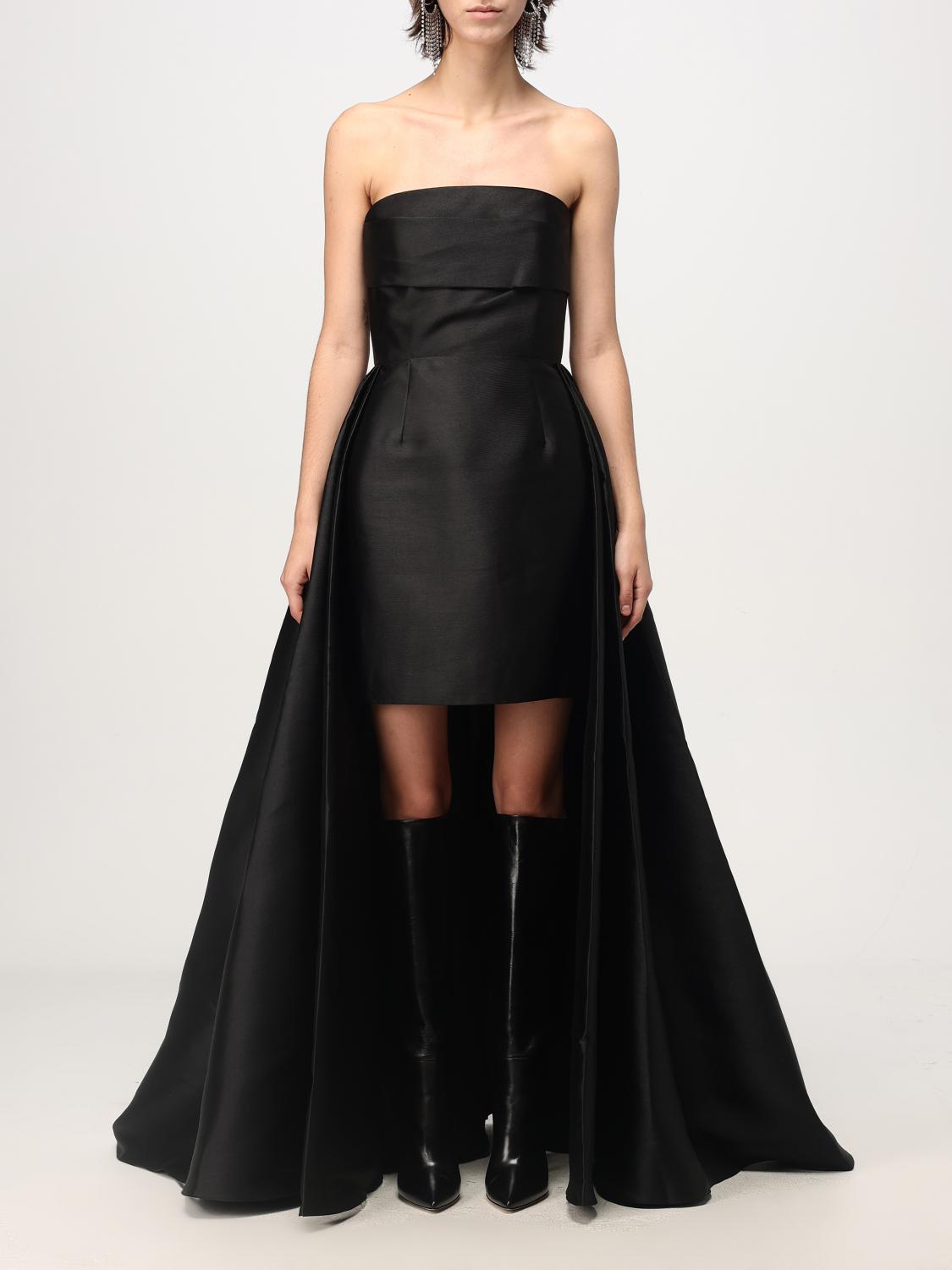 Solace London Strapless Trina Mini Dress With Maxi Draped In Black