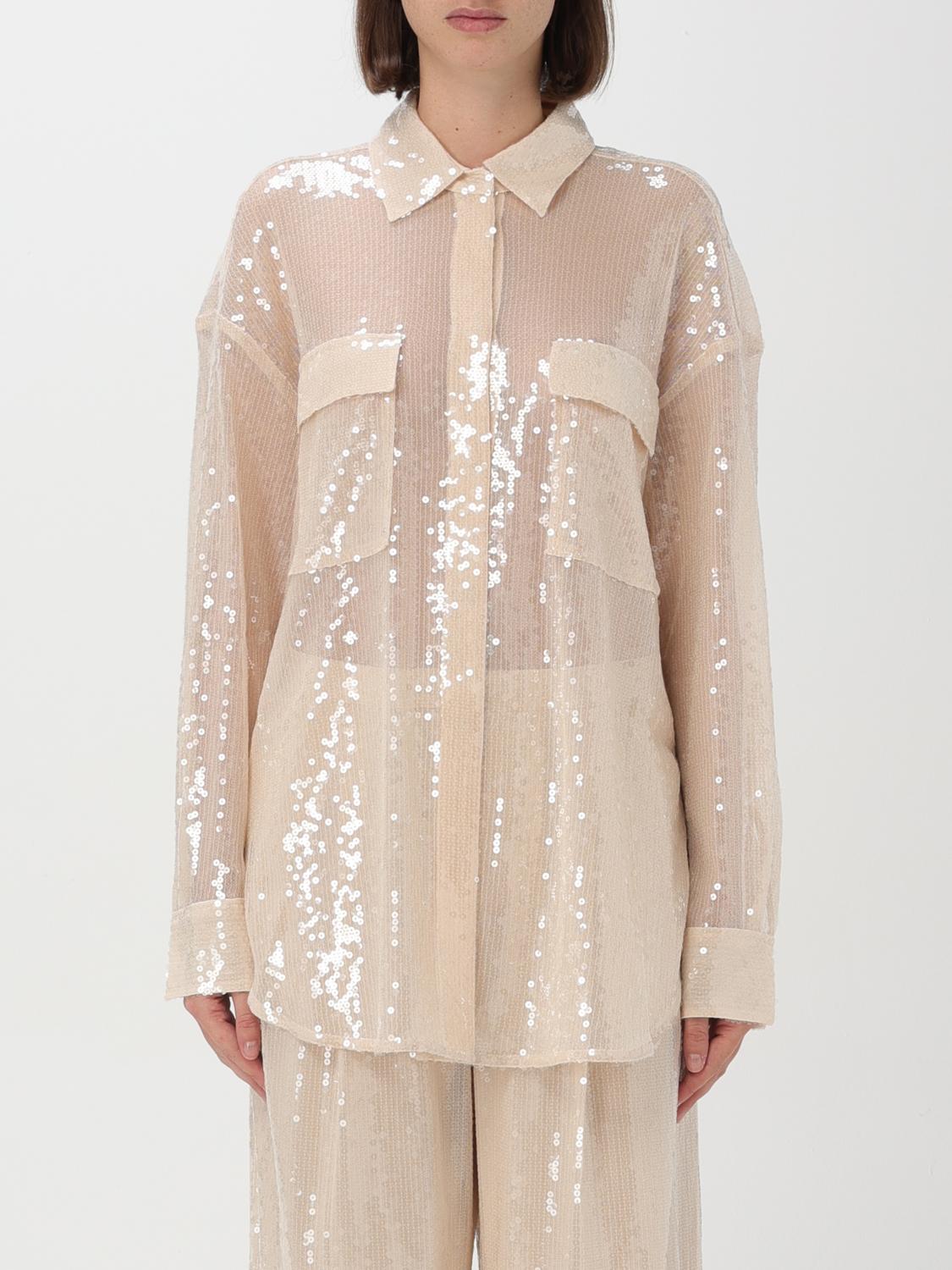 Hugo Boss Relaxed-fit Blouse With Sequins And Point Collar In Natural