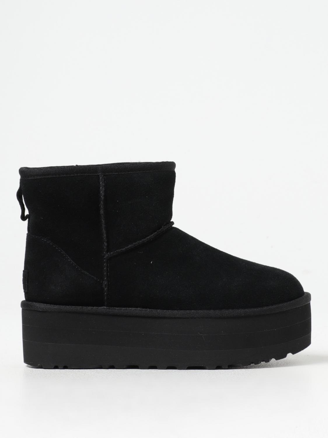 Ugg Classic Mini Platform Black Ankle Boots With Platform In Suede Woman In Black