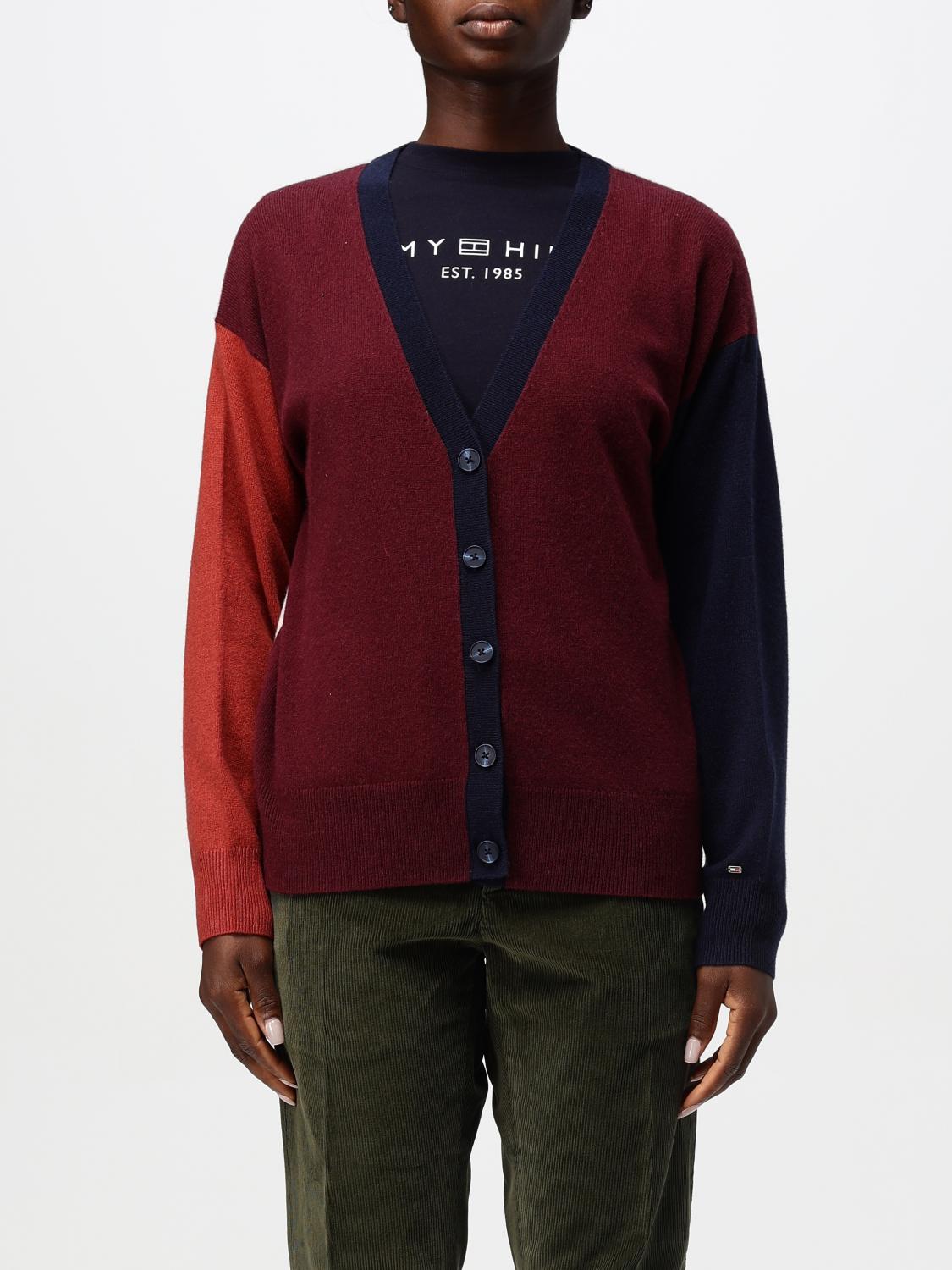 Shop Tommy Hilfiger Cardigan  Woman Color Burgundy In Burgunderrot