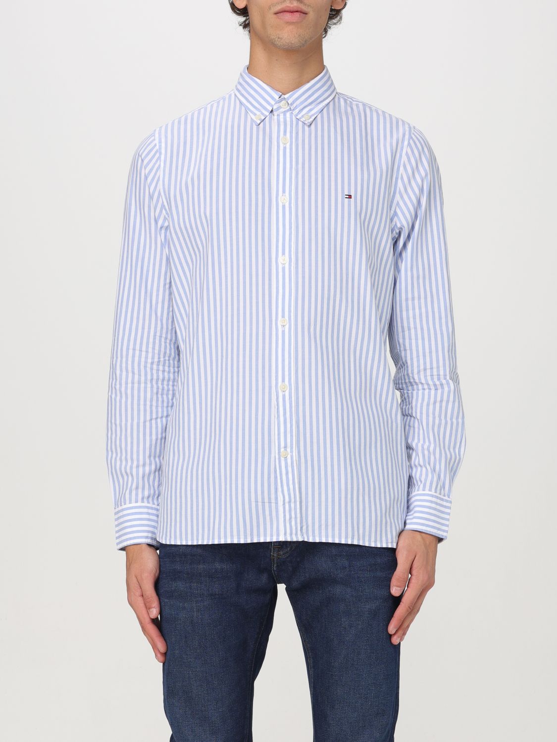 Shop Tommy Hilfiger Shirt  Men Color Gnawed Blue In Hellblau