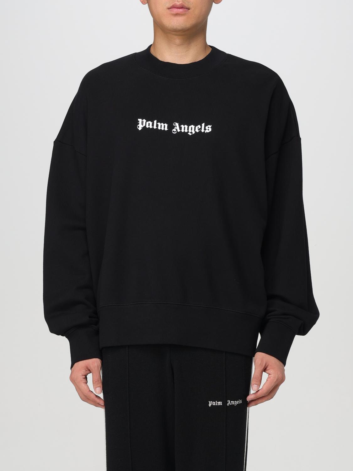 Palm Angels Black Cotton Crew Neck Sweatshirt With White Logo In Schwarz