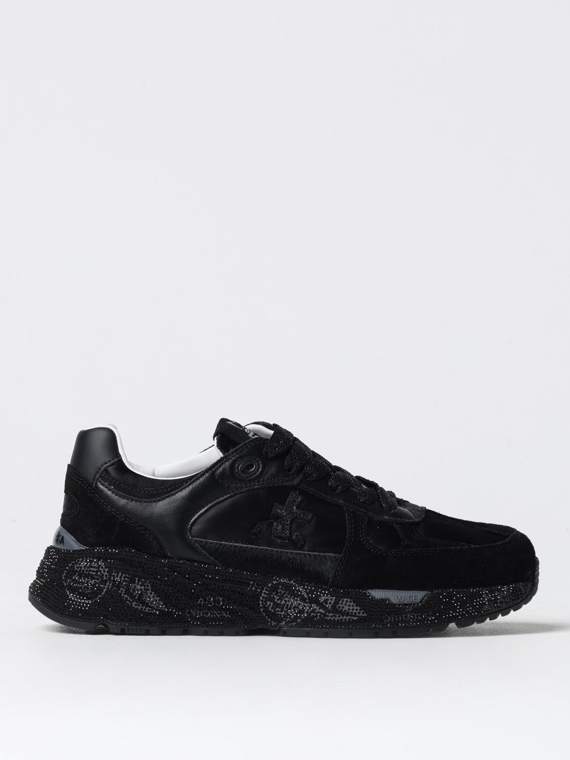 Premiata Casual Low Top Sneakers With Fabric Upper In Black