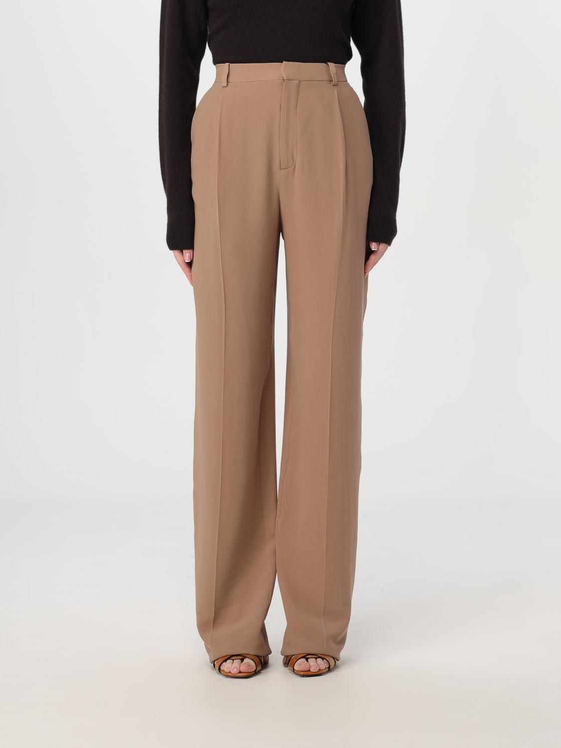 Saint Laurent Silk Crepe High-waisted Tailored Pants In Beige