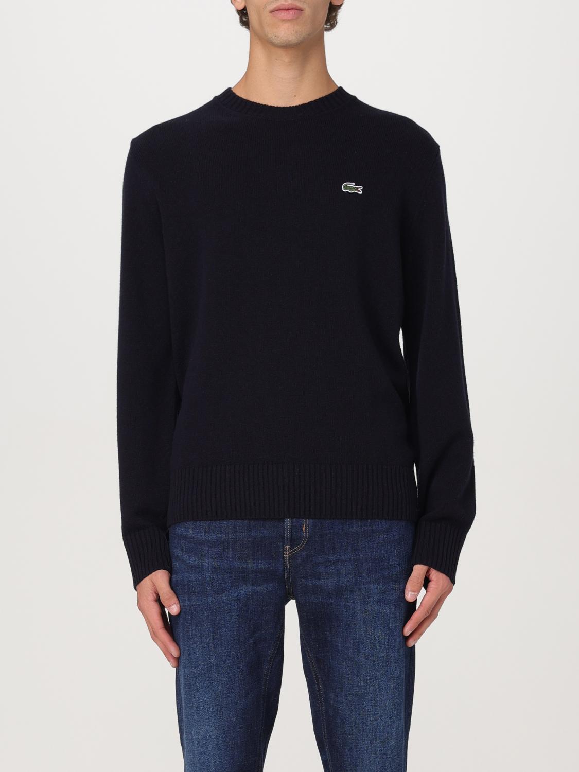 Lacoste Organic Cotton Sweater Round Neck Navy Blue In Blue