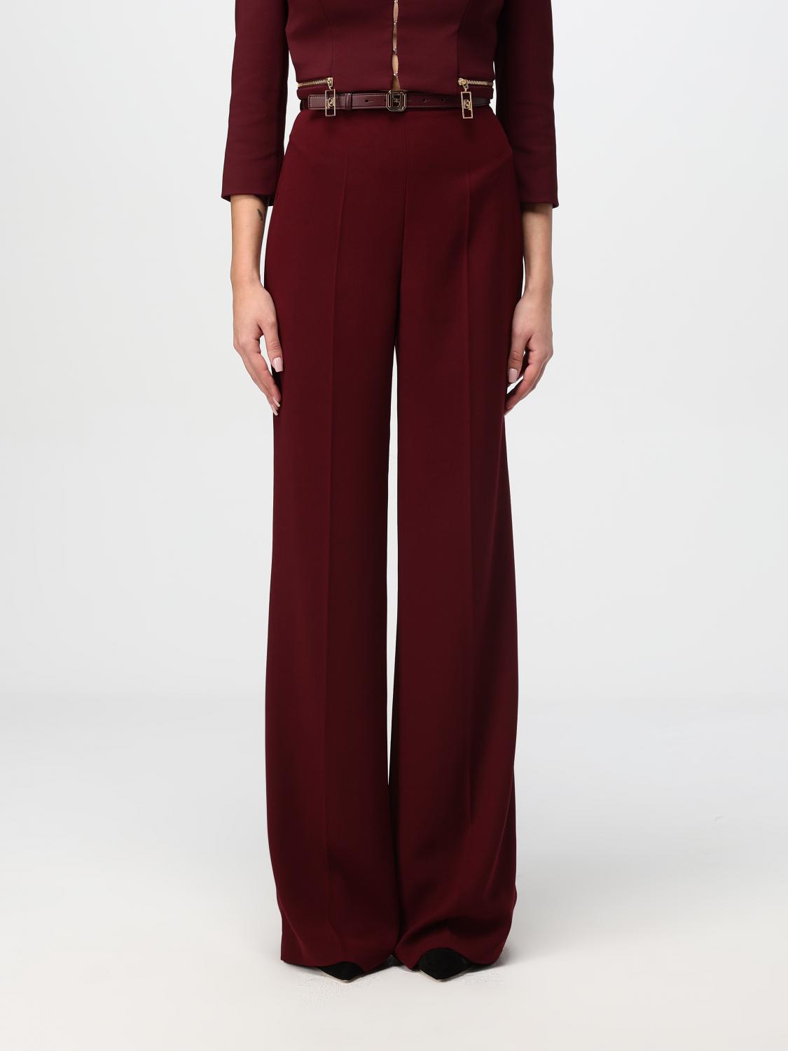 Shop Elisabetta Franchi Pants  Woman Color Burgundy In Burgunderrot