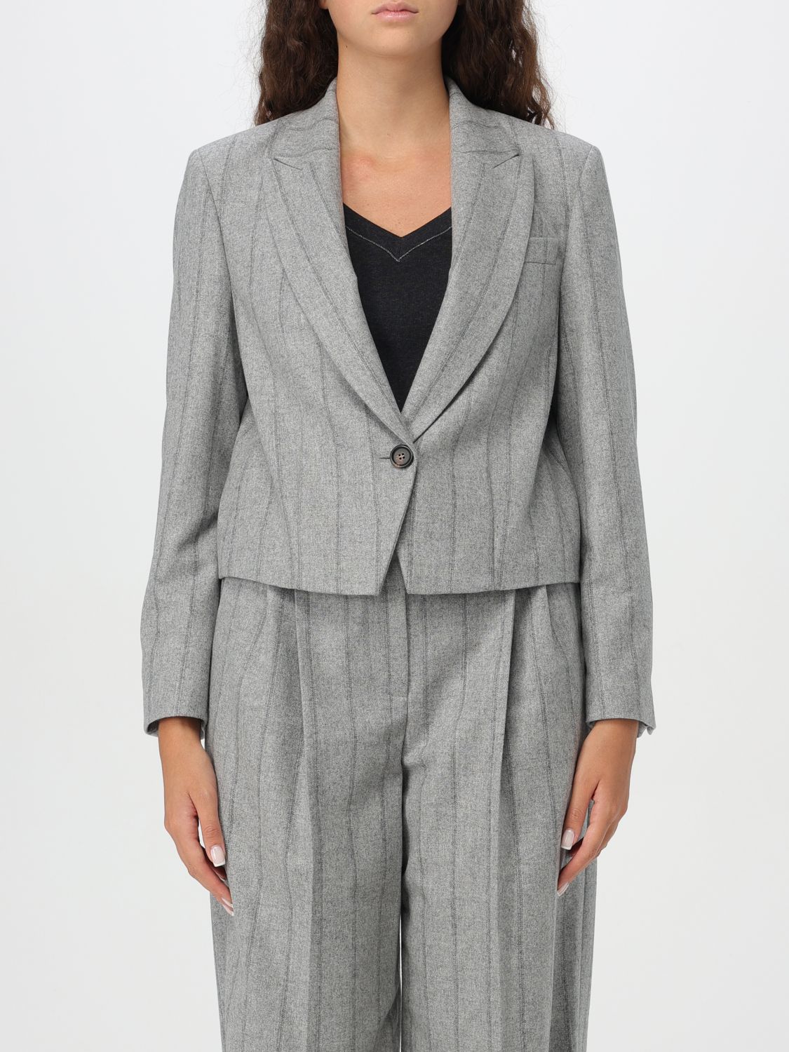 Shop Brunello Cucinelli Blazer  Woman Color Grey In Grau