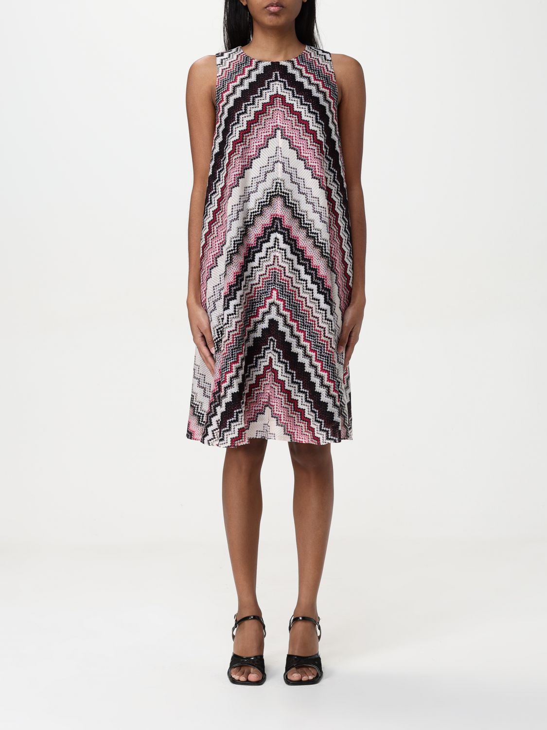 Missoni Mini A-line Dress With Serrated Zigzag Lamé Motif In Multicolor