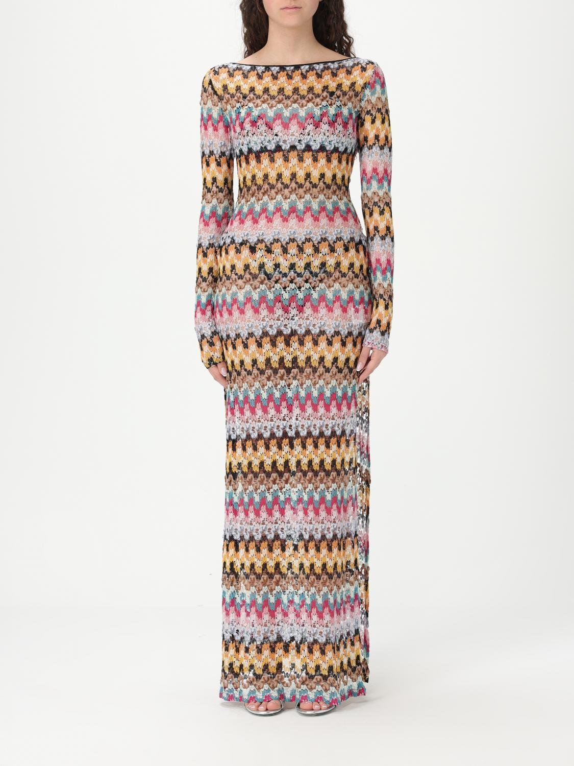 Missoni Multicolor Long Dress With All-over Zig Zag Motif In Fabric Woman
