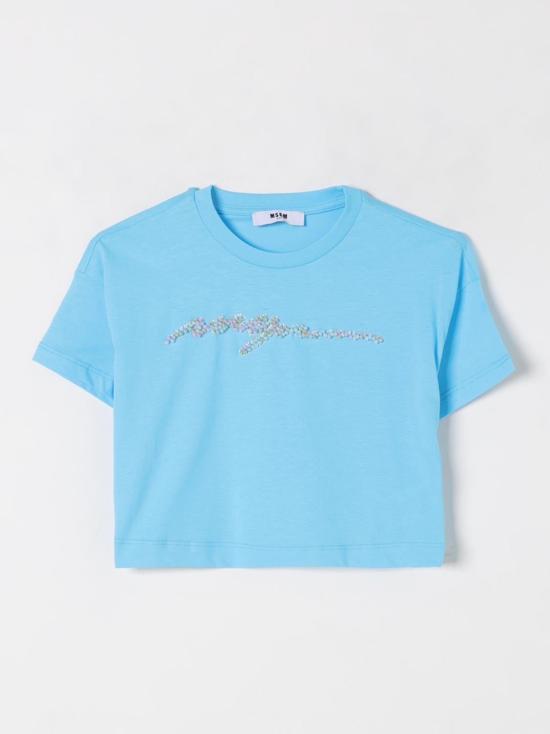 Shop Msgm T-shirt Kids Kids Color Gnawed Blue