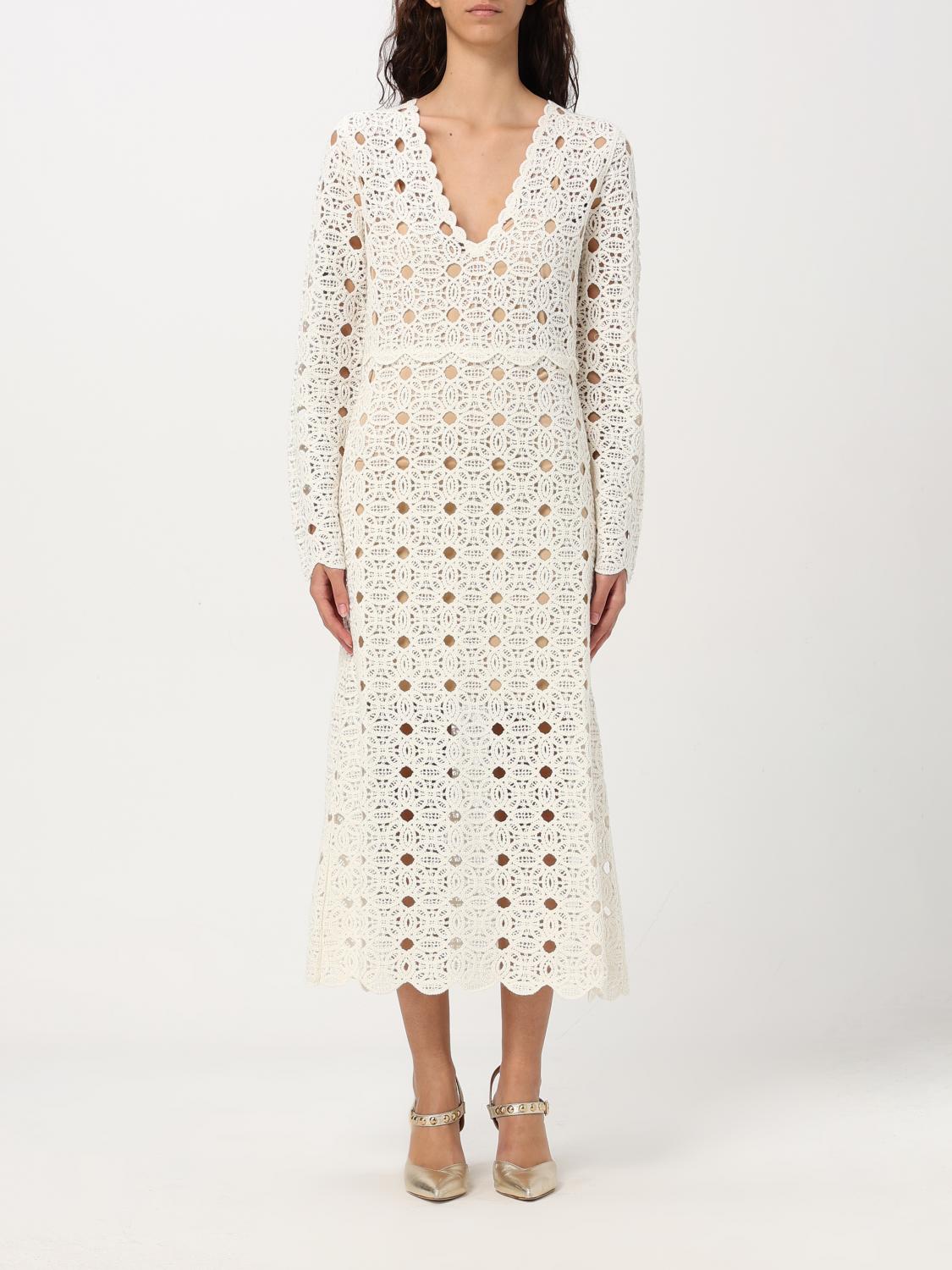 Twinset Crochet-knit Midi Dress In Weiss