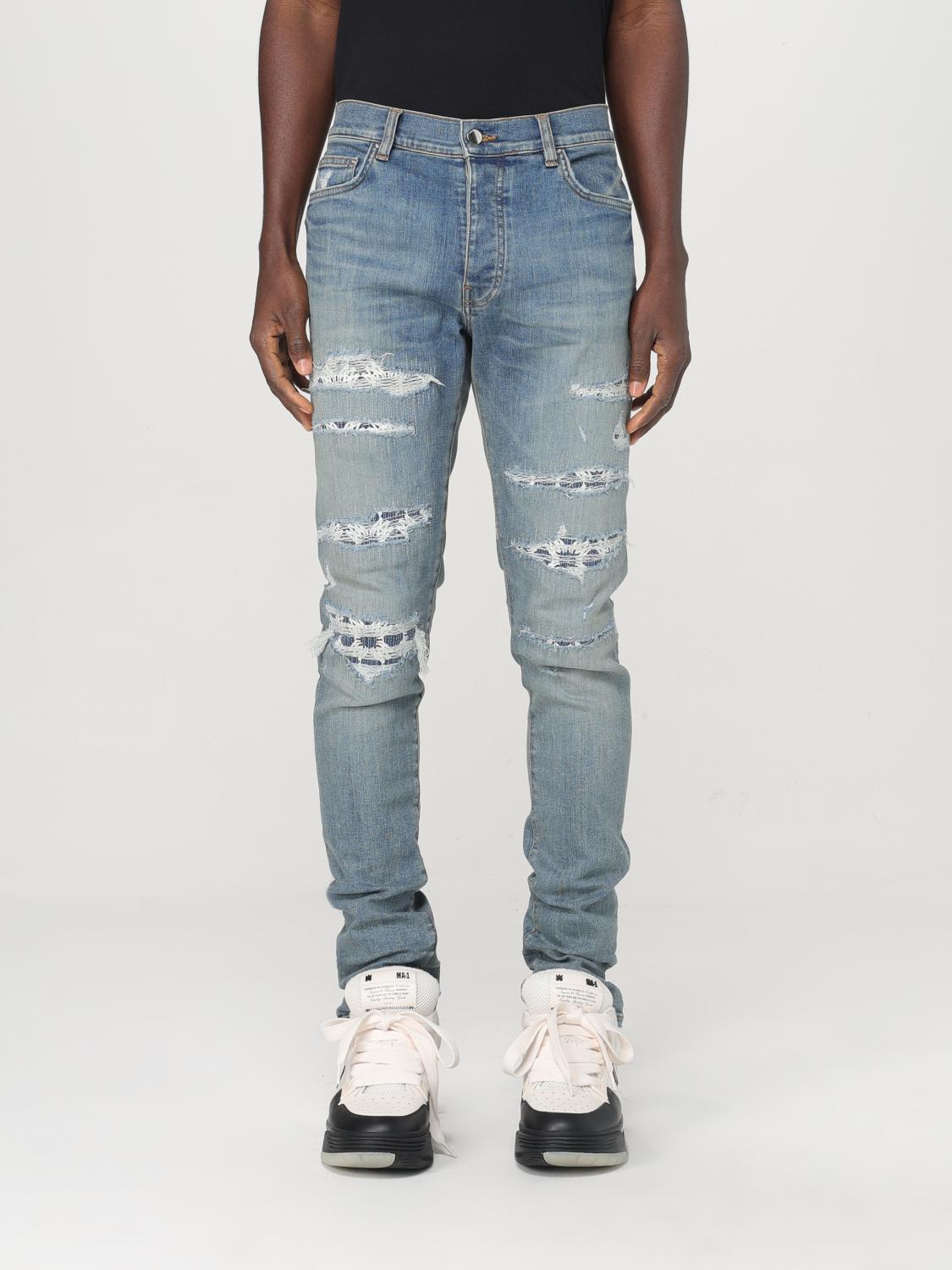 Amiri Blue Ma Quad Repaired Skinny Jeans In Stone Washed