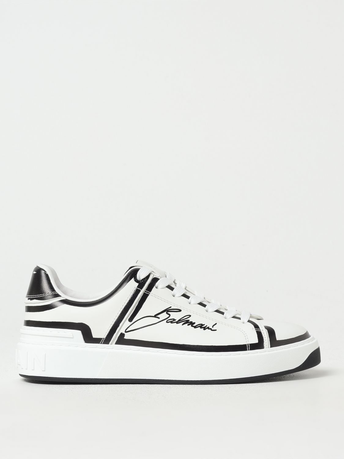 Balmain B-court Calf Leather Sneakers Color Black And White In White