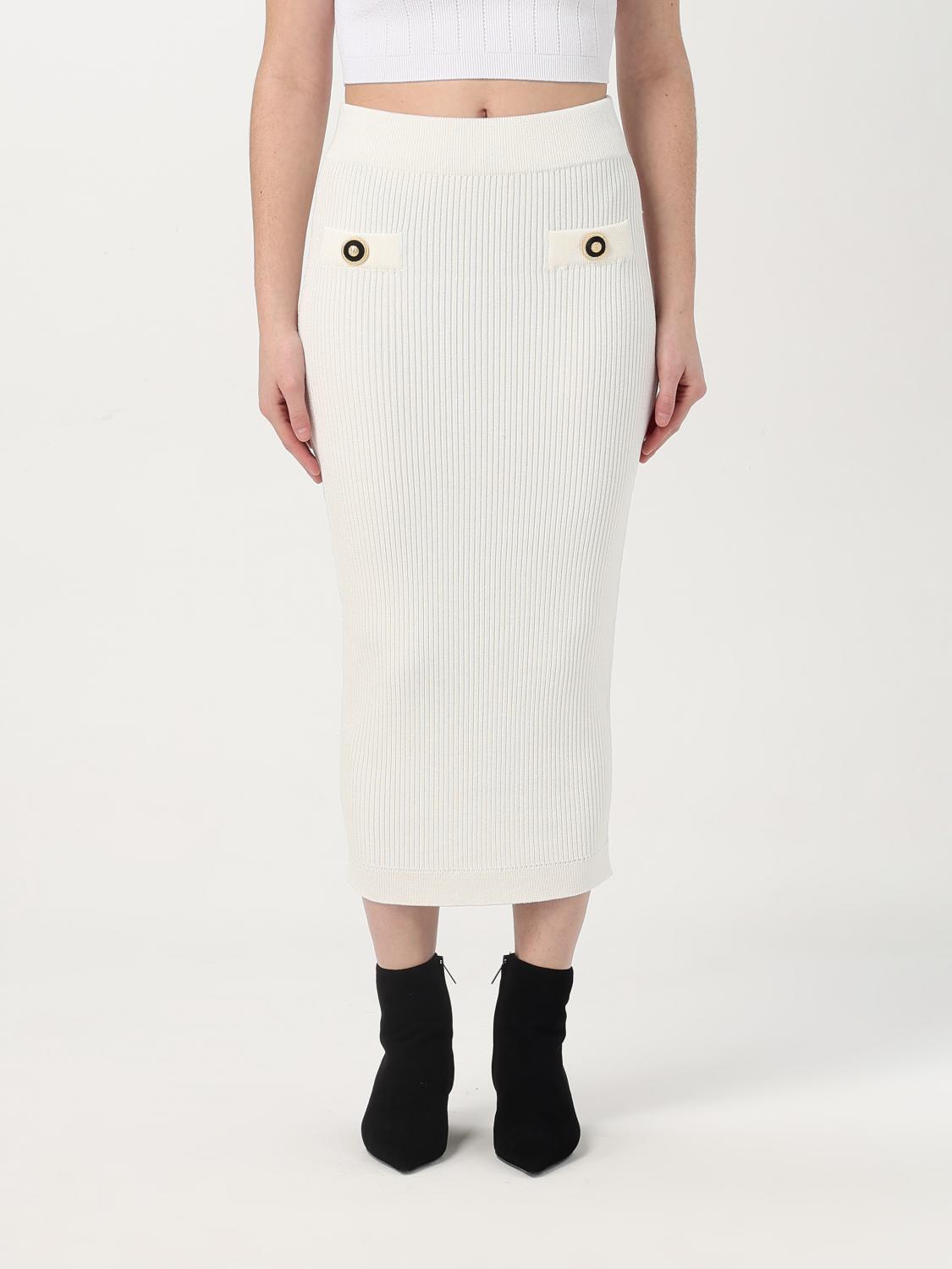 Balmain 2-button Pointelle Knit Midi Skirt In White