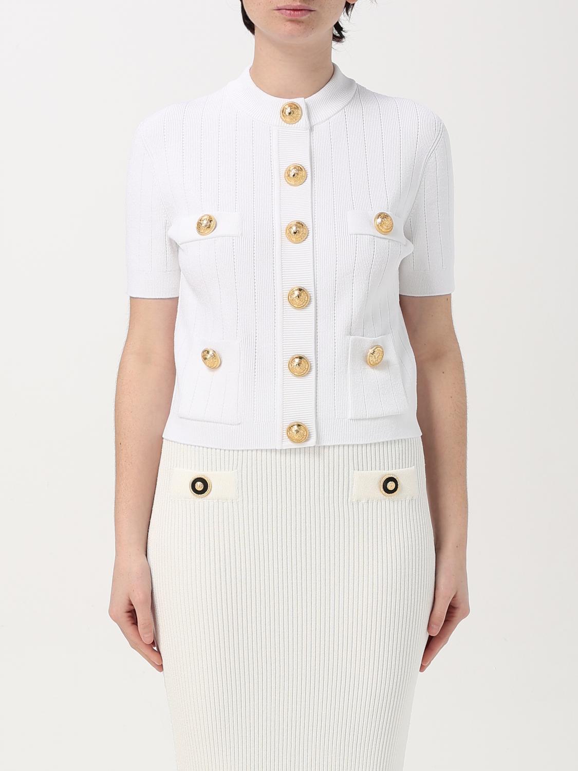 Shop Balmain Cardigan Woman Color White In Weiss