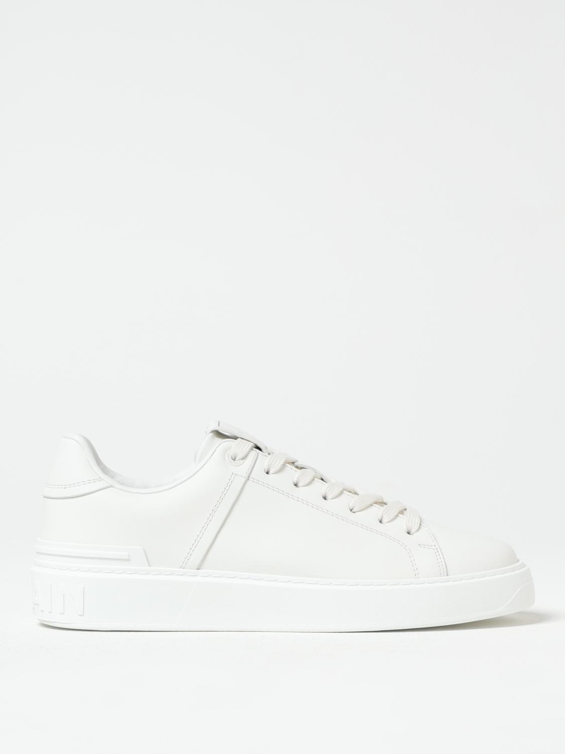 Balmain B-court White Low Top Sneakers With Logo Patch On The Tongue In Leather Man In Weiss