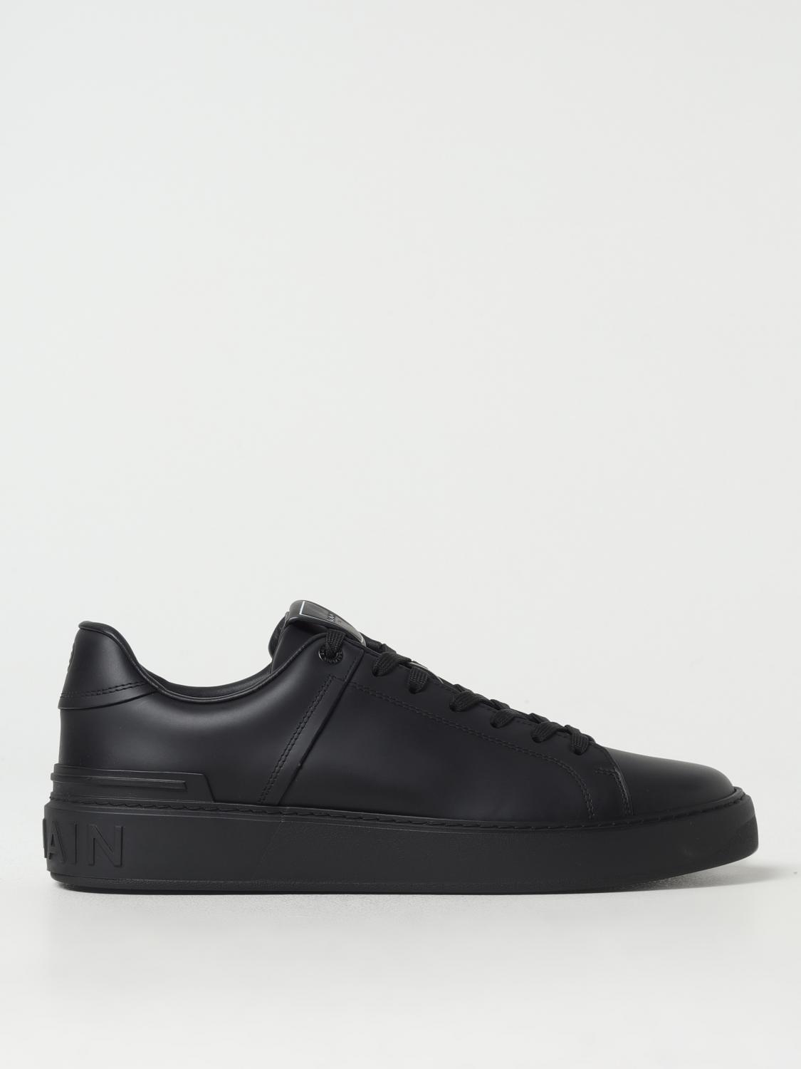 Balmain Black Low Top Sneakers With Logo In Leather In Black