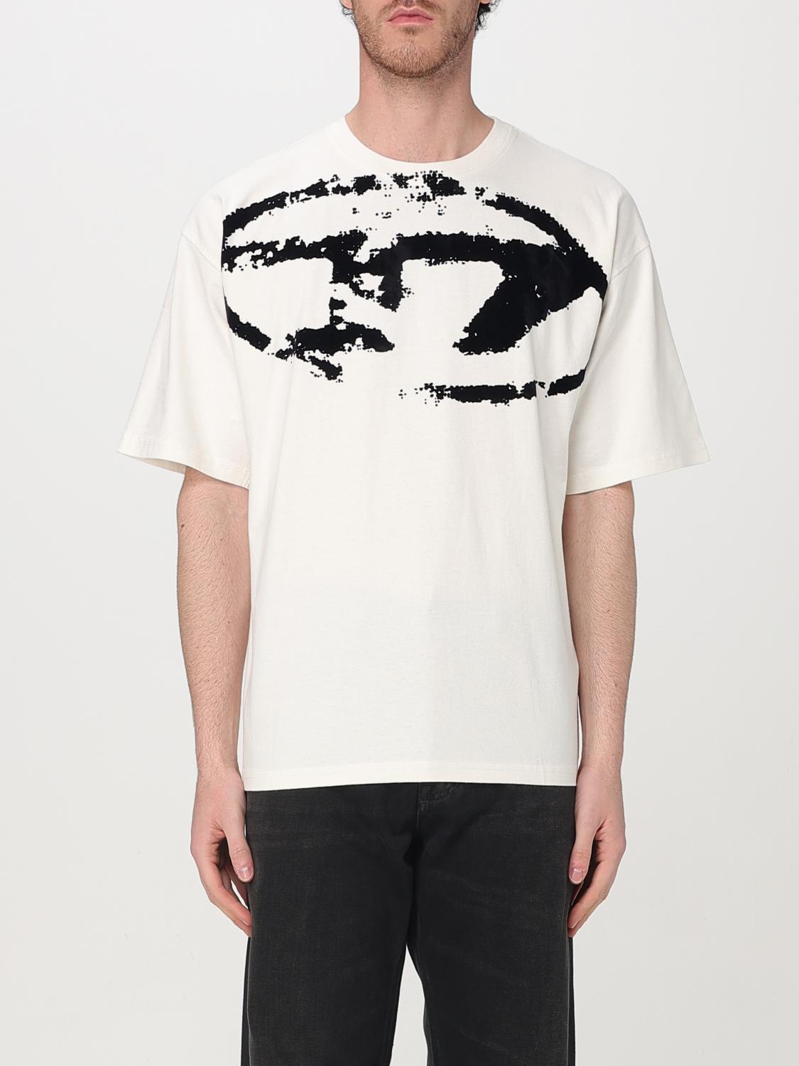 Diesel T-shirt With Distressed Flocked Logo In White