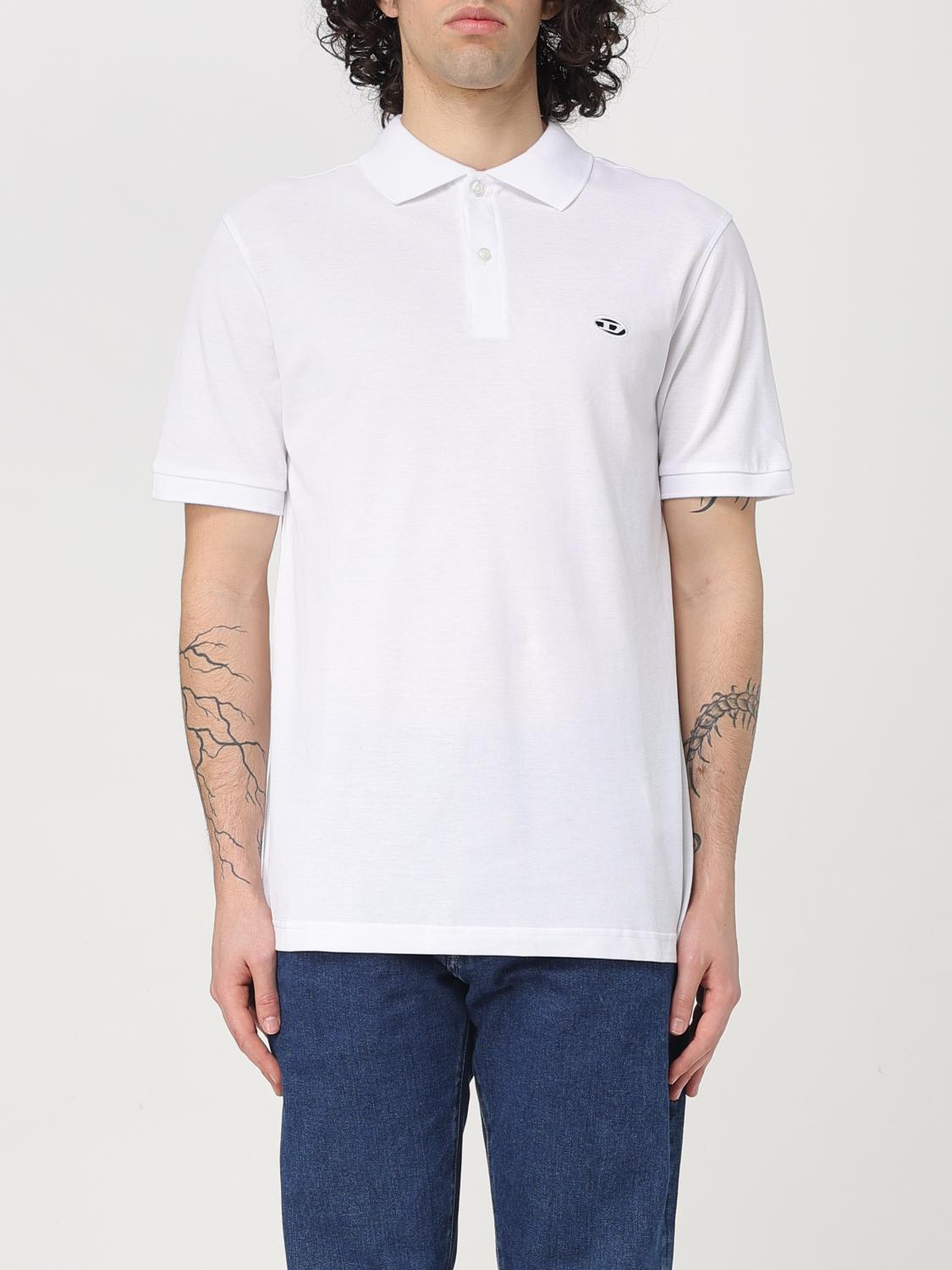 Diesel White Polo Shirt With Classic Collar And D Logo On The Front In Cotton Man In White