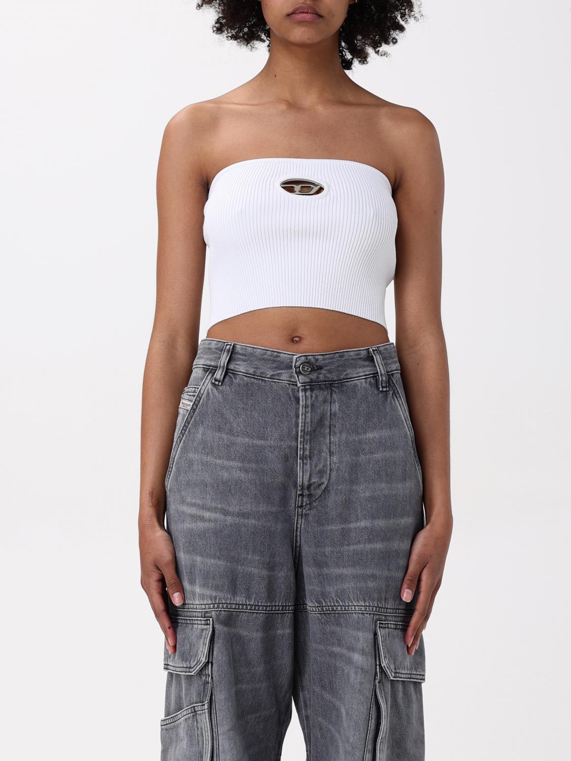 Diesel Ribbed Tube Top With Stylish Logo Plaque In White