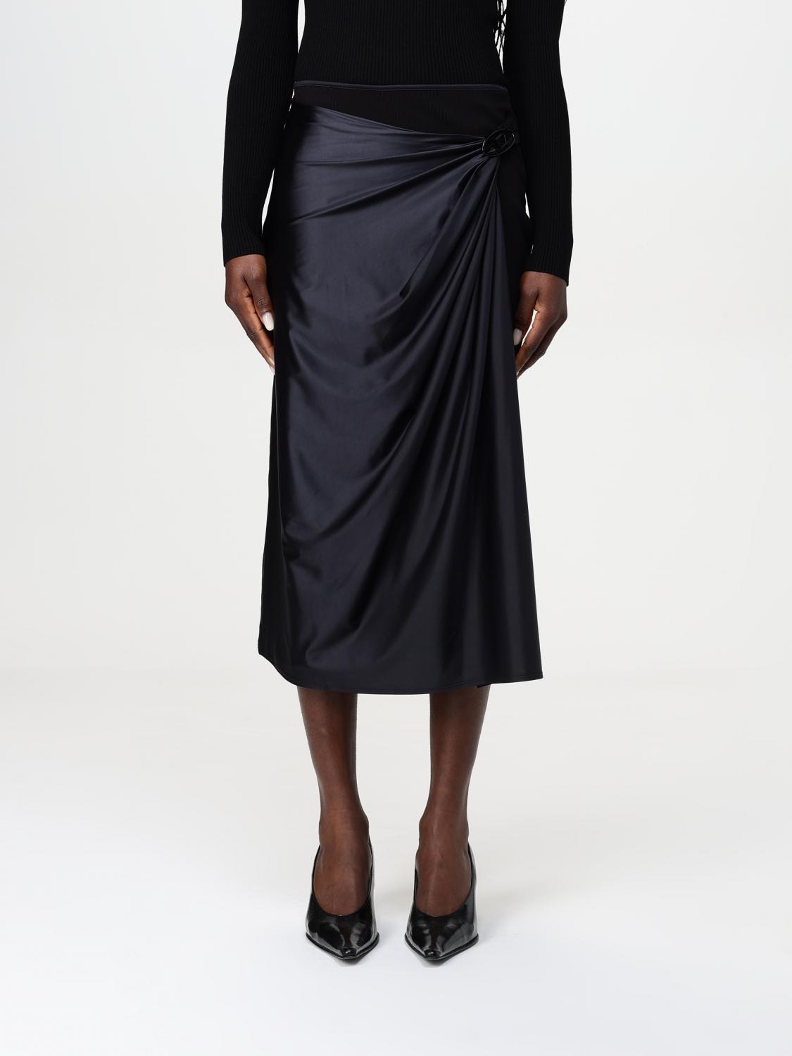 Diesel Draped Midi Skirt With Chintz Finish In Black