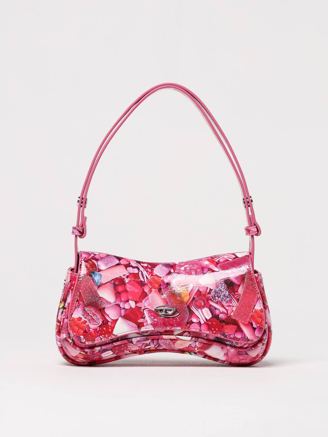 Diesel 'play' Pink Handbag With Oval D Logo Plaque On The Front And All-over Graphic Print In Baby Pink