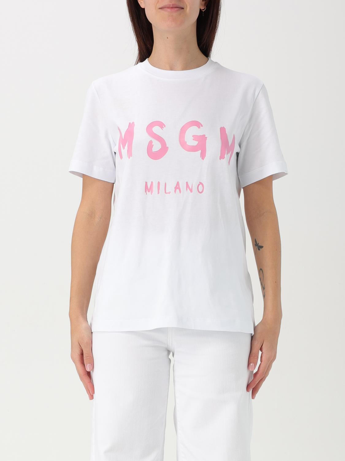 Msgm Jersey T-shirt With Brushstroke Printed Logo In White