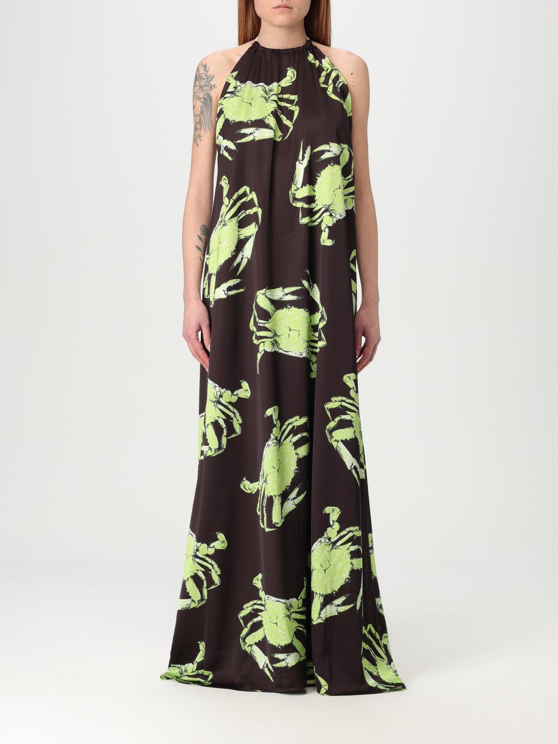 Msgm Graphic-print Maxi Dress In Brown