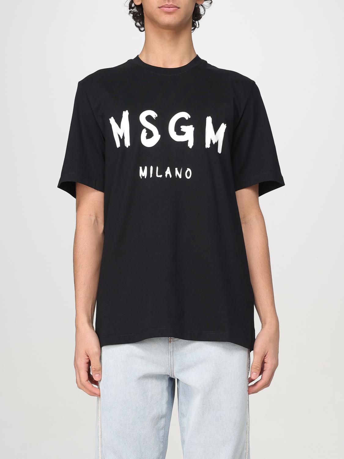 Msgm Cotton T-shirt With Front Printed Logo In Black