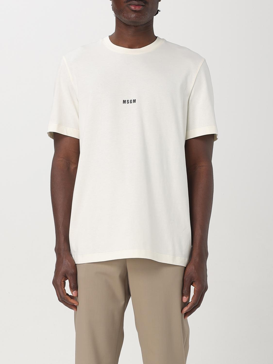 Msgm T-shirt Men Color Cream In Cream