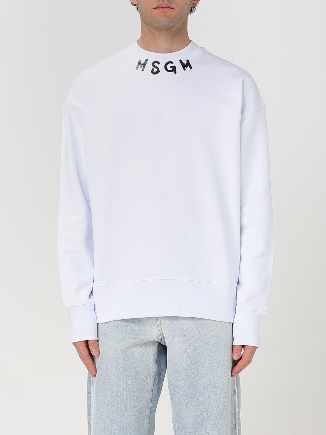 Msgm White Cotton Crewneck Sweatshirt With Logo Print On The Neck In White