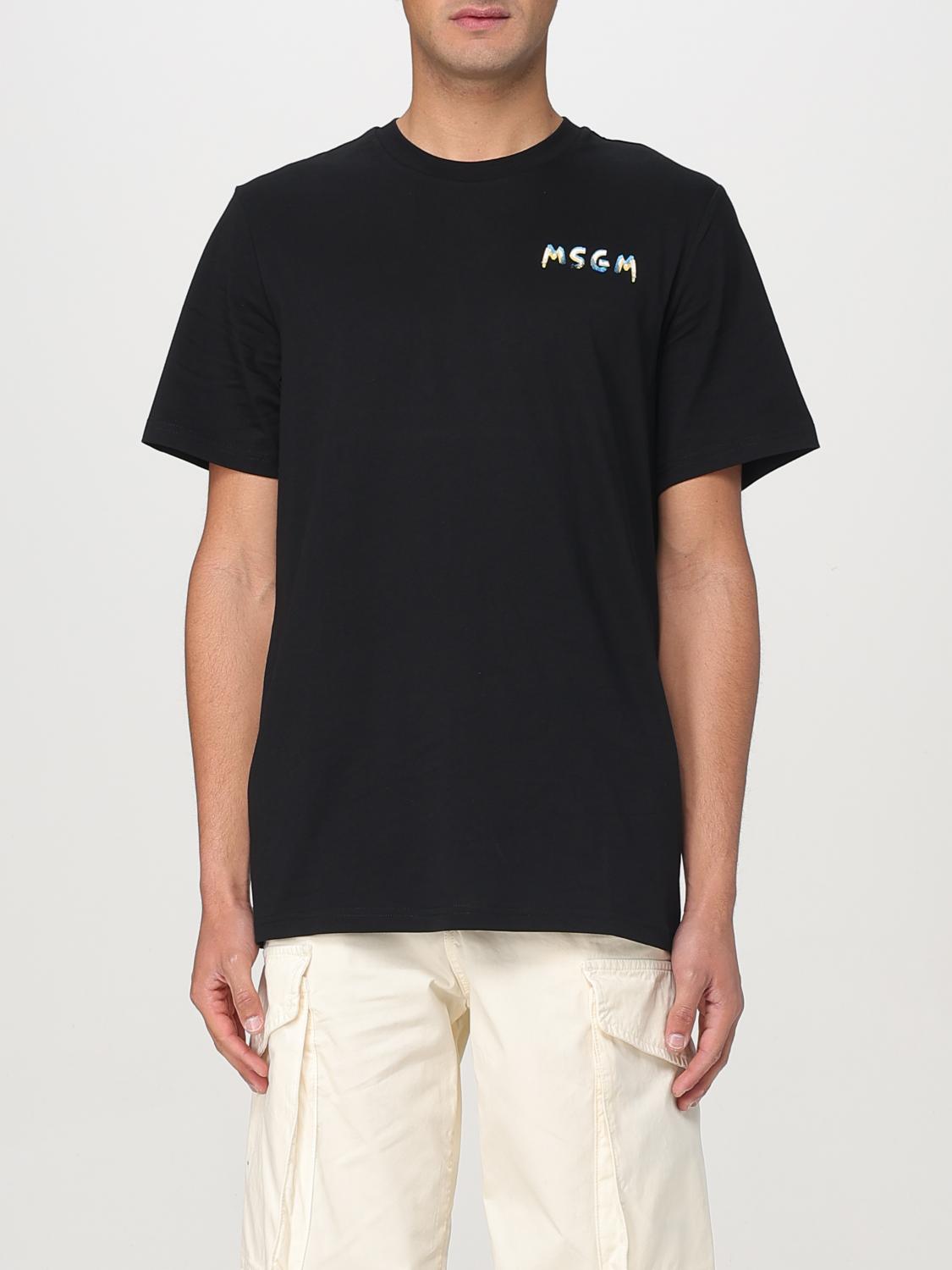 Msgm Logo Cotton Crew Neck T-shirt In Black