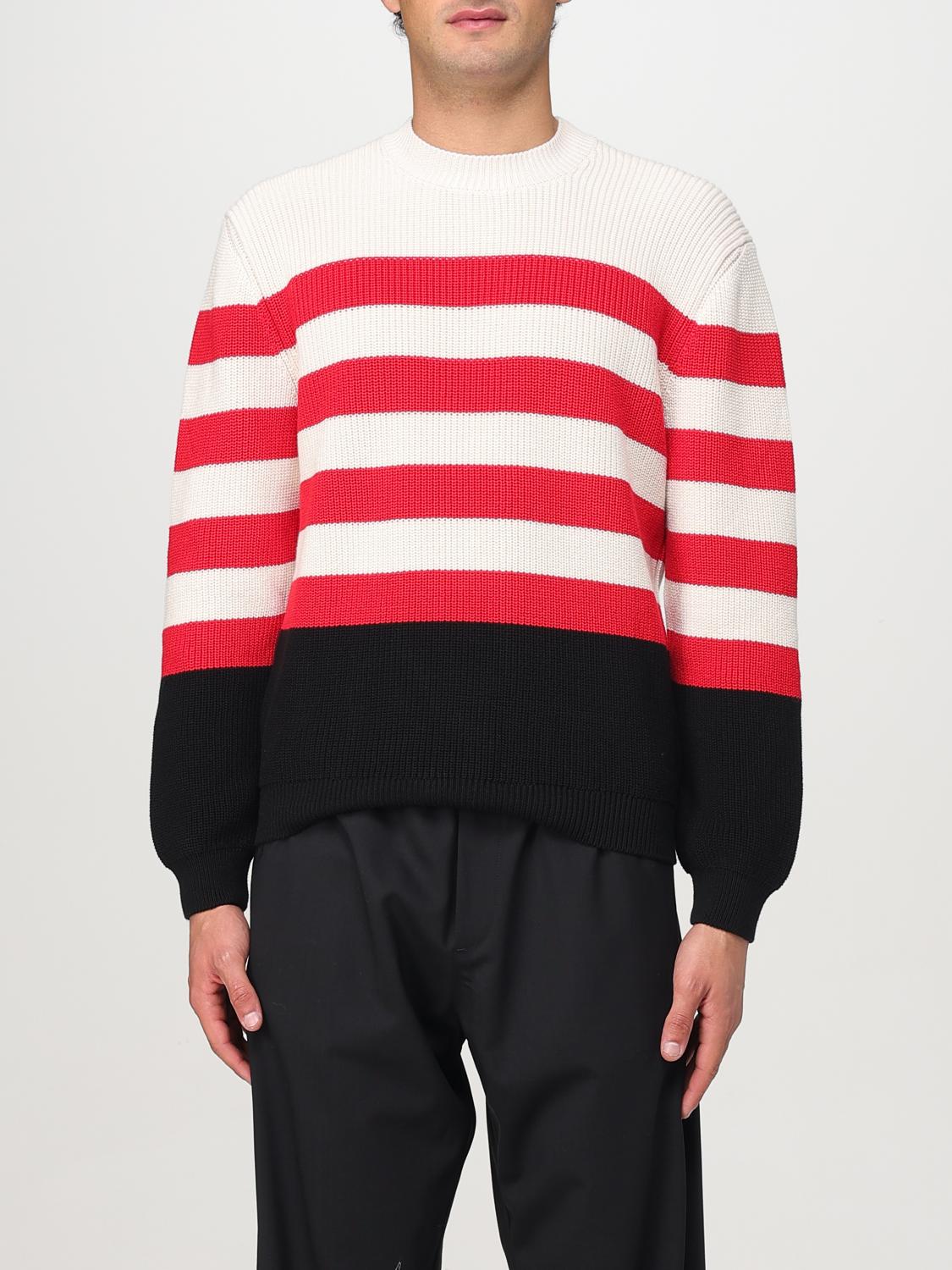 Msgm Multicolored Cotton Crewneck Striped Pullover In Red