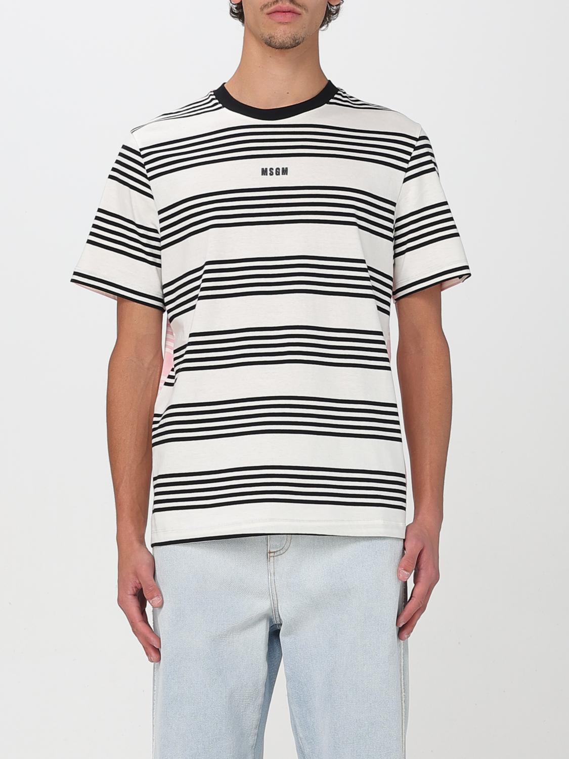 Msgm Rear Contrast Stripes Crew Neck T-shirt In Black