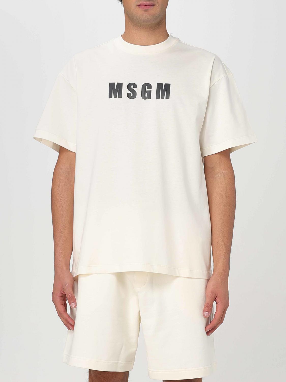 Msgm Logo-print Cotton T-shirt Clothing In Natural