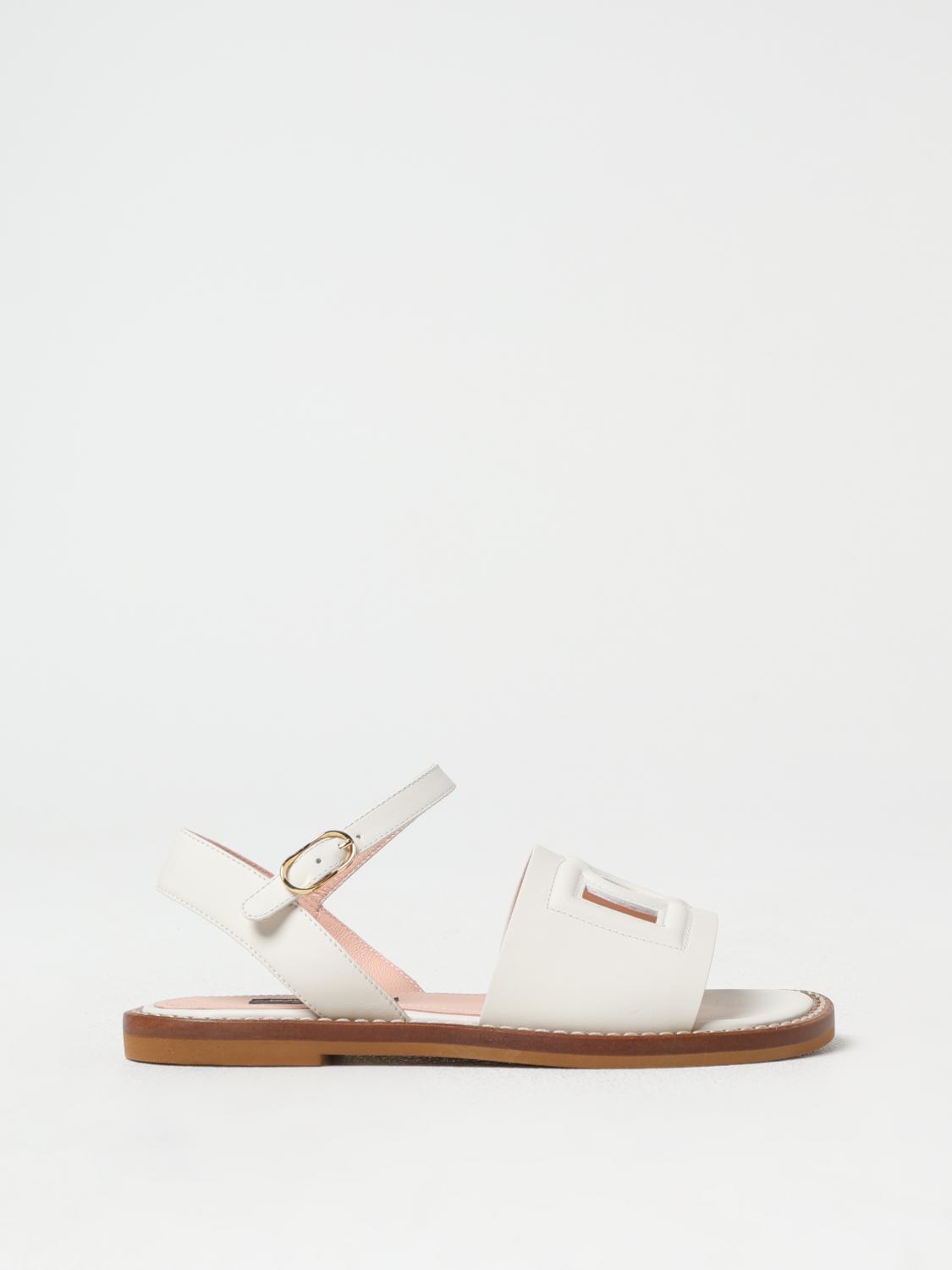 Dolce & Gabbana Cream Kids' Logo-embossed Leather Sandals Eur 37 / 4 Uk In White