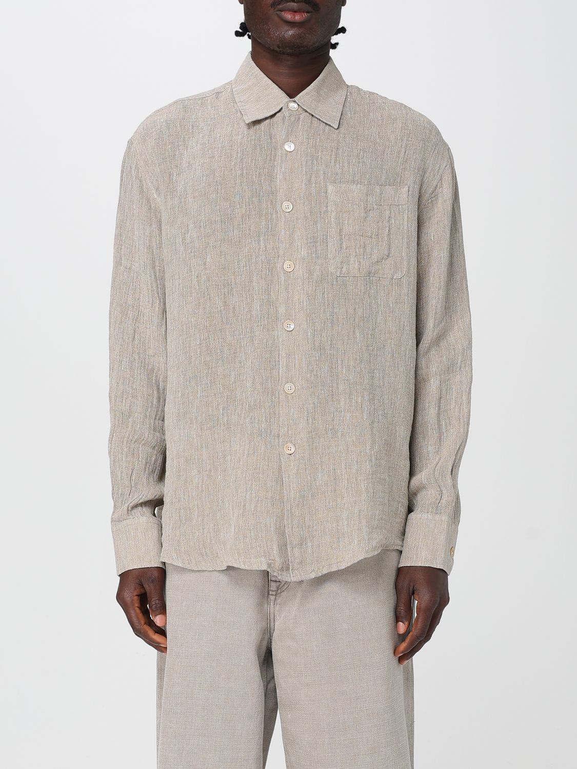 Our Legacy Textured Fabric Long Sleeves Chest Pocket Shirt In Brown