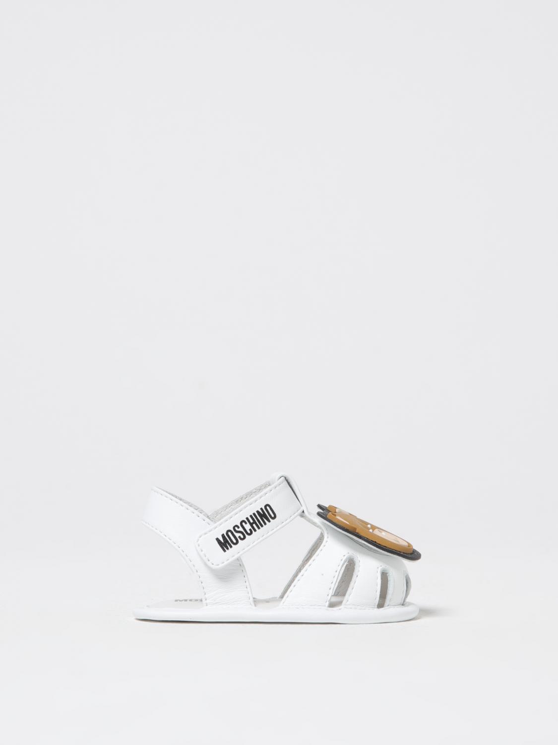 Moschino Teddy Bear-patch Leather Sandals In Weiss