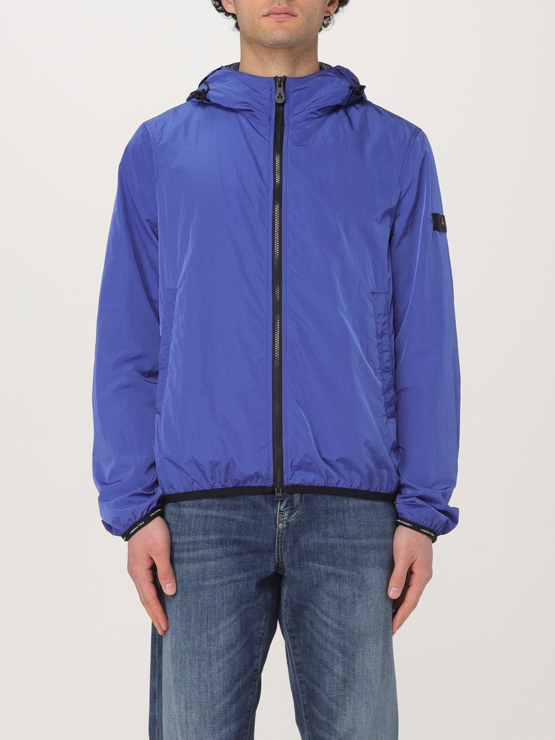 Peuterey Crinkle-effect Windproof Jacket With Adjustable Hood In Blue