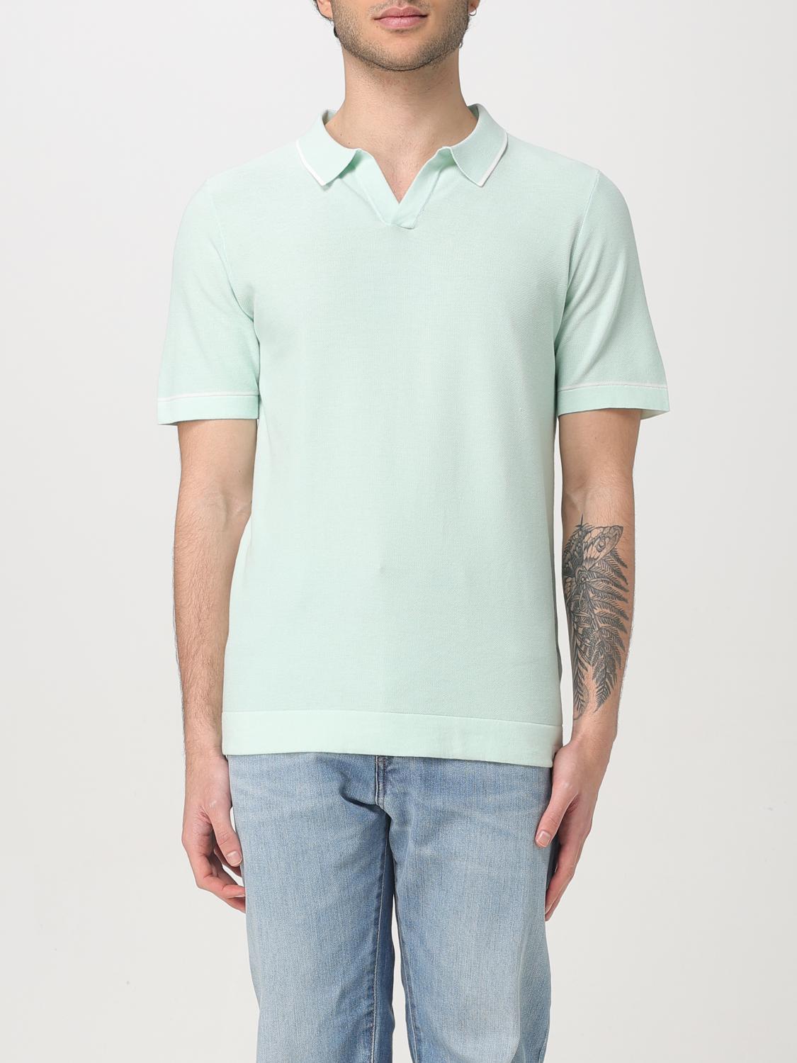 Peuterey Mint Green Polo Shirt With Contrasting Trim In Blue